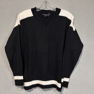 Metric Knits Sweater Womens M‎ Black White Colorblock Long Sleeve Knit Top
